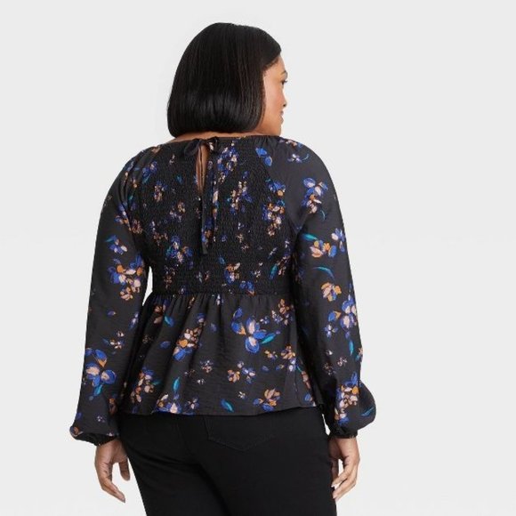 Ava & Viv Women's Top Size 3X Black Peplum Floral Print Long Sleeve Plus New - Picture 6 of 8